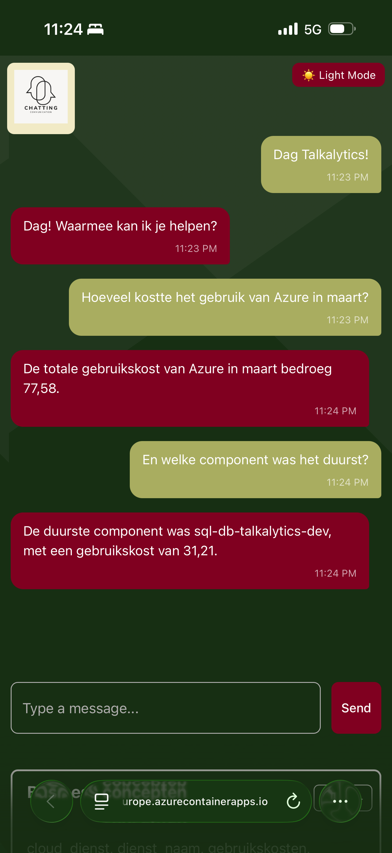 chat interface azure costs